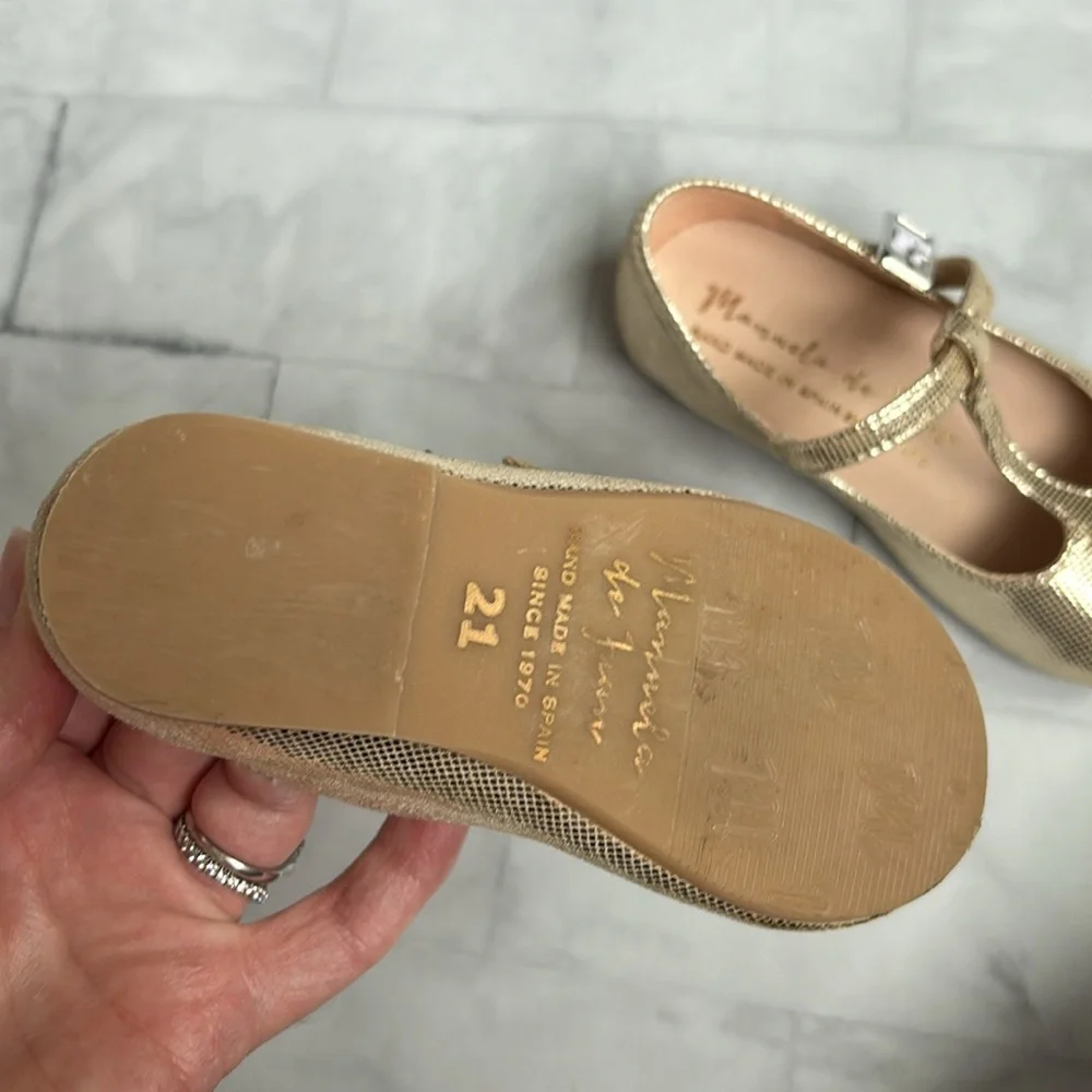 Manuela de Juan Little Girl’s Gold T-Strap Mary Janes